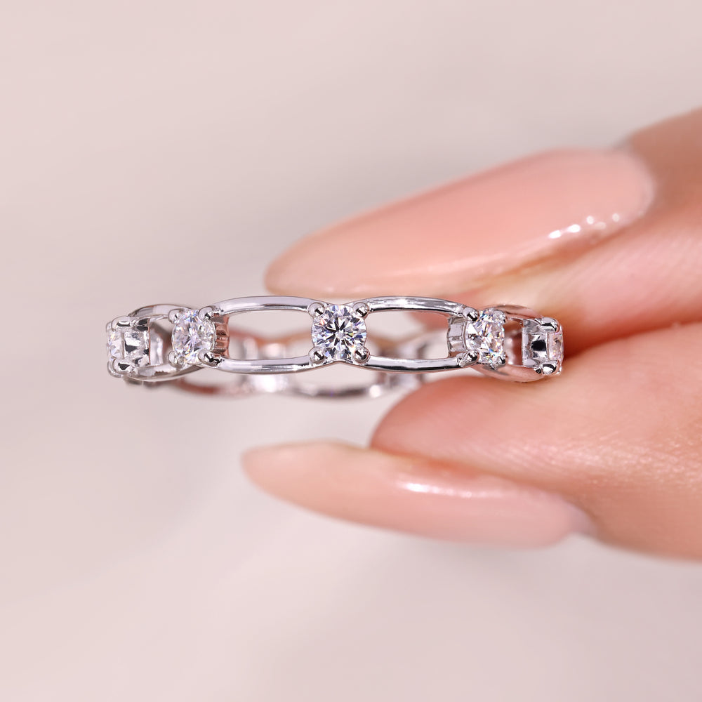 Avideri round moissanite eternity band.
