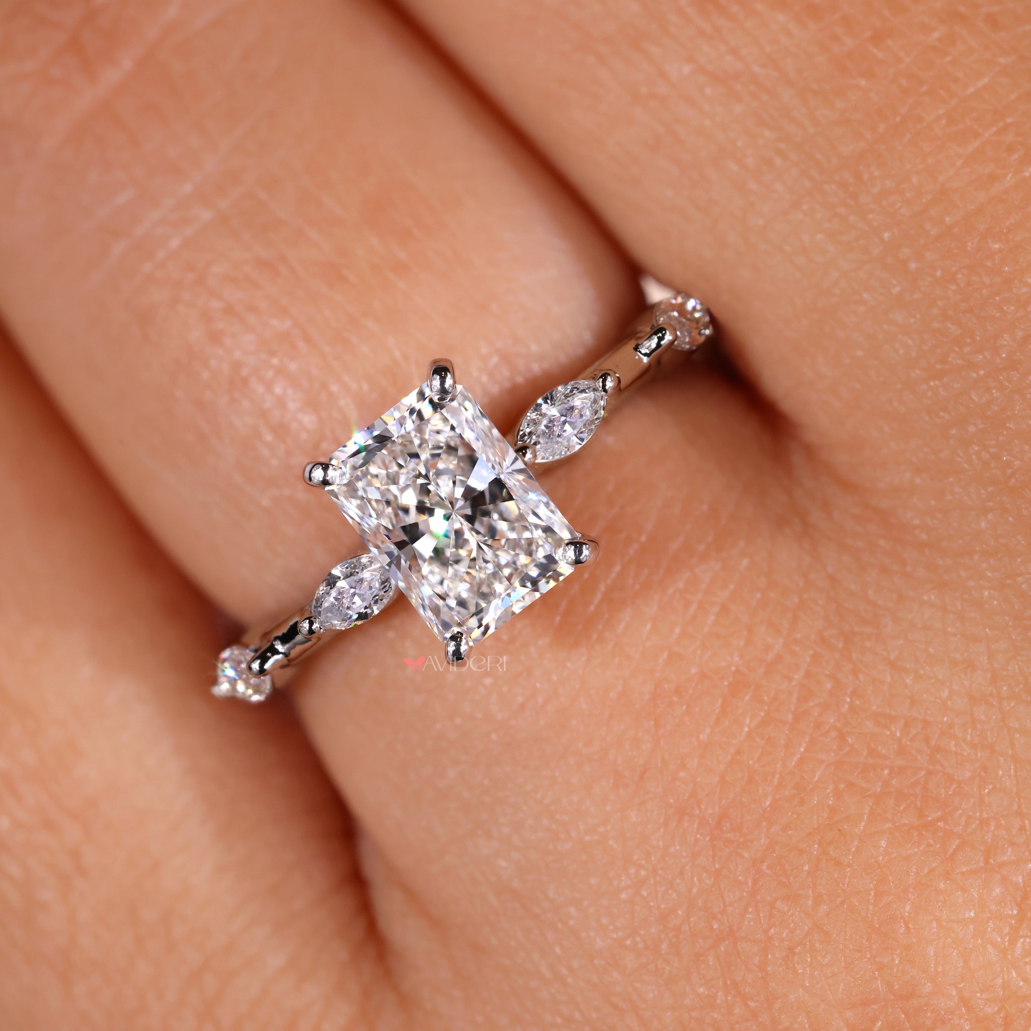 Lab Grown Diamond radiant engagement ring for a sustainable option.
