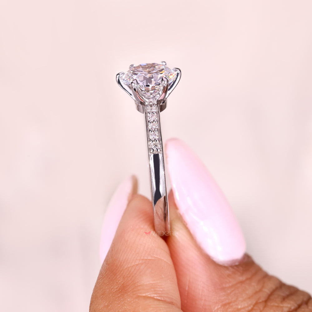 IGI certified round diamond ring with pave style details
