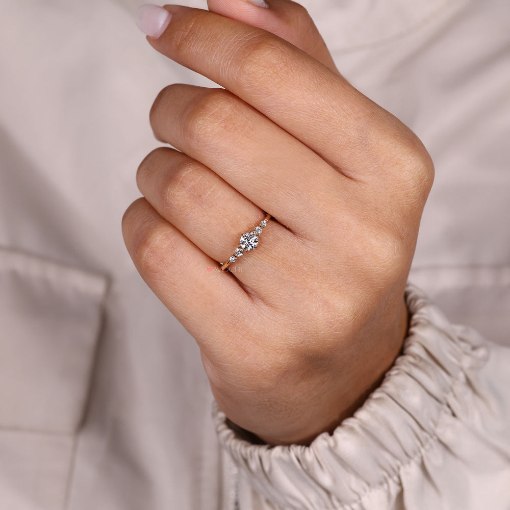 Yellow Gold Engagement Ring Simple Engagement Ring Round Cut Diamond Side Stones.
