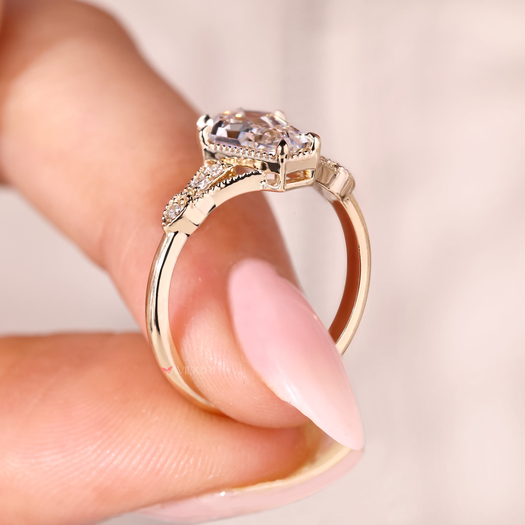 Yellow gold coffin cut diamond engagement ring by Avideri.