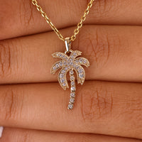 Diamond Palm Tree Pendant Yellow Gold