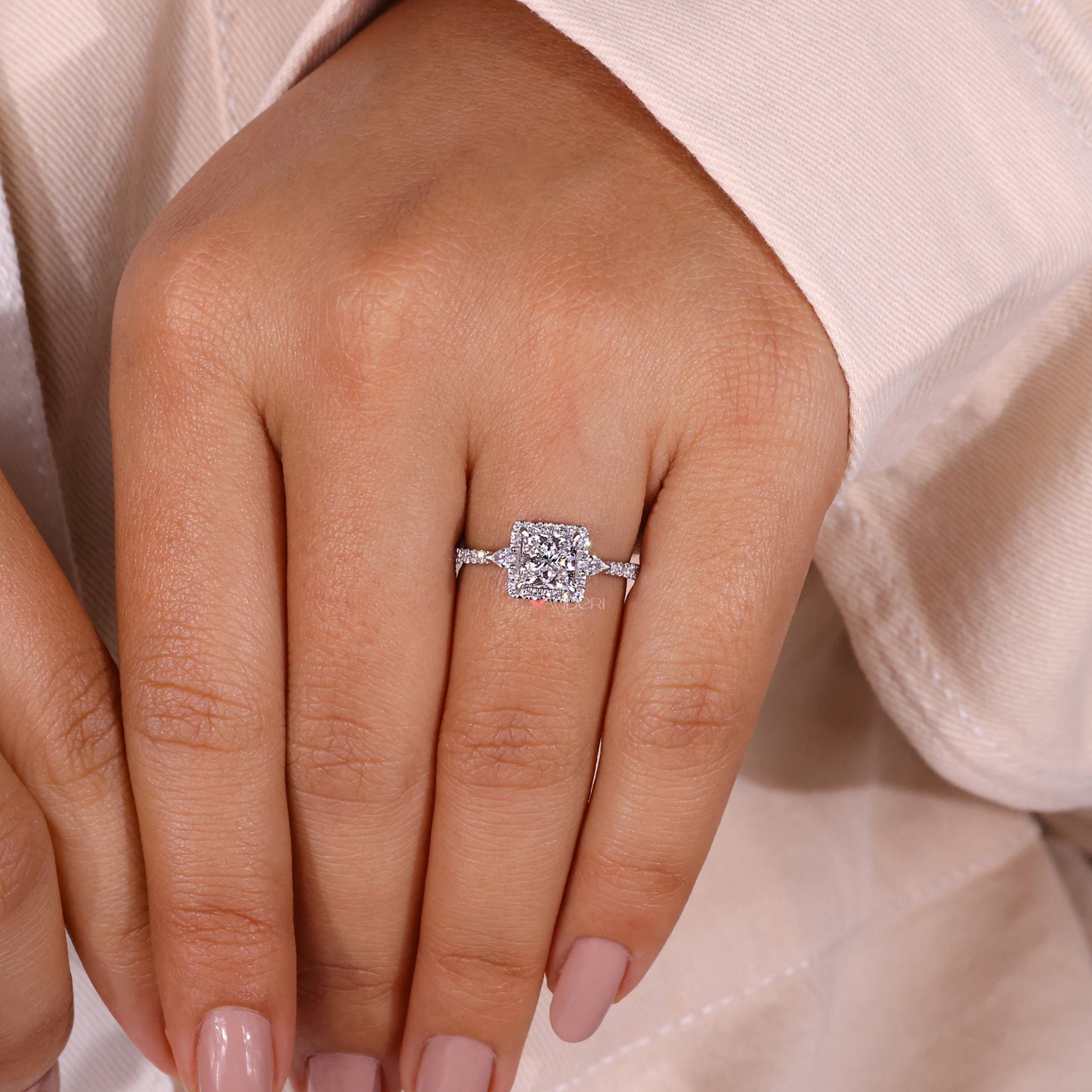 Pave set engagement ring combining intricate detailing and a flawless finish, crafted with care.
