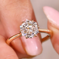 Hexagon Step Cut Solitaire Engagement Ring