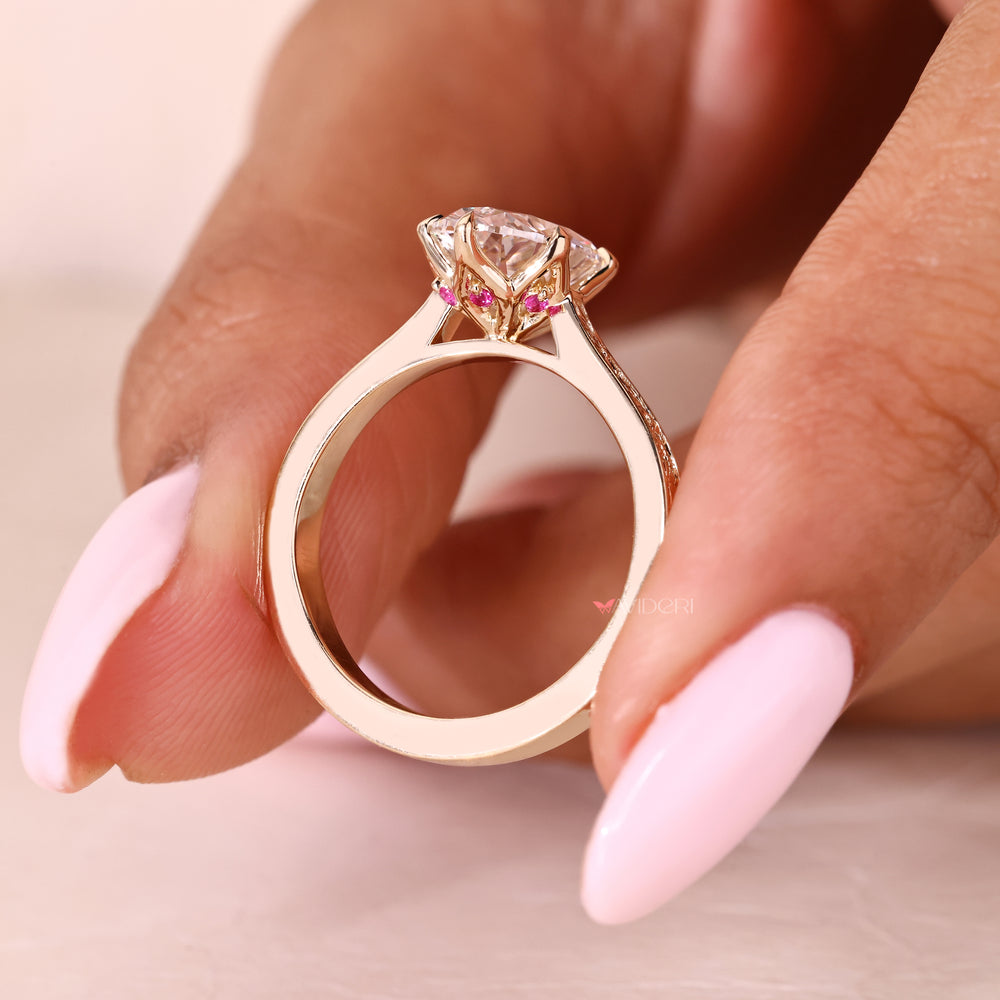 Oval lab grown diamond ring with tulip style setting
