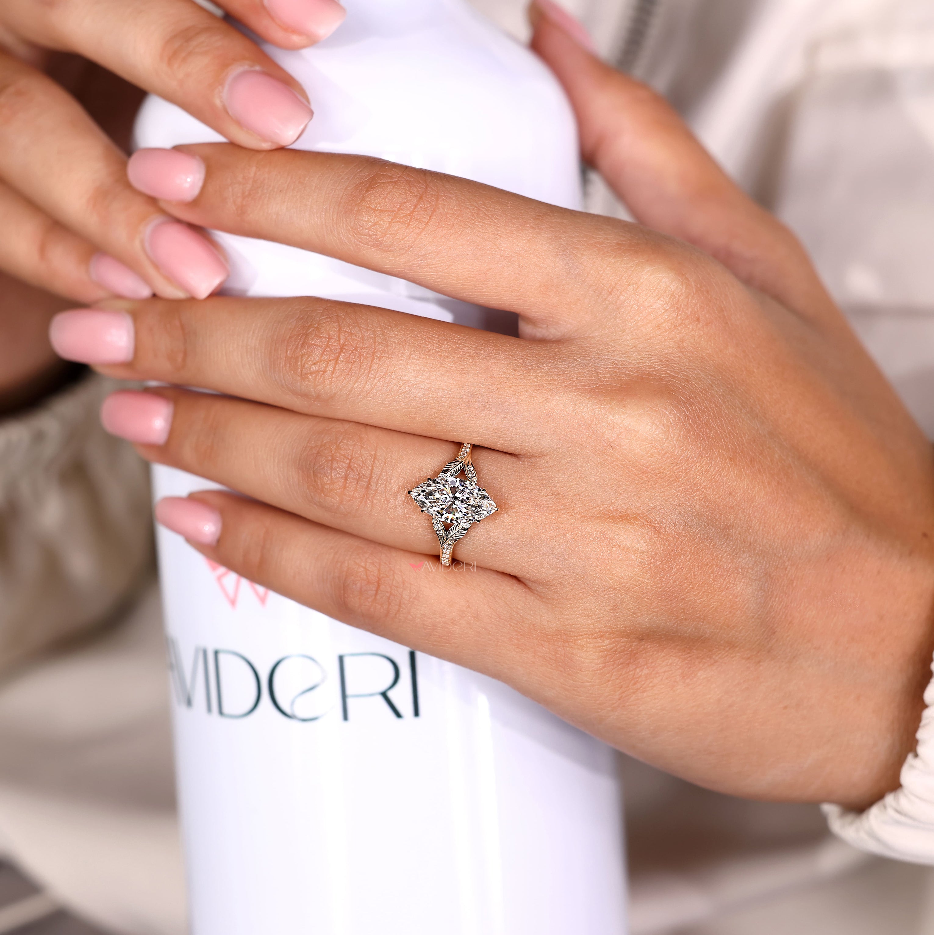 Lab grown marquise diamond ring with vintage inspired design
