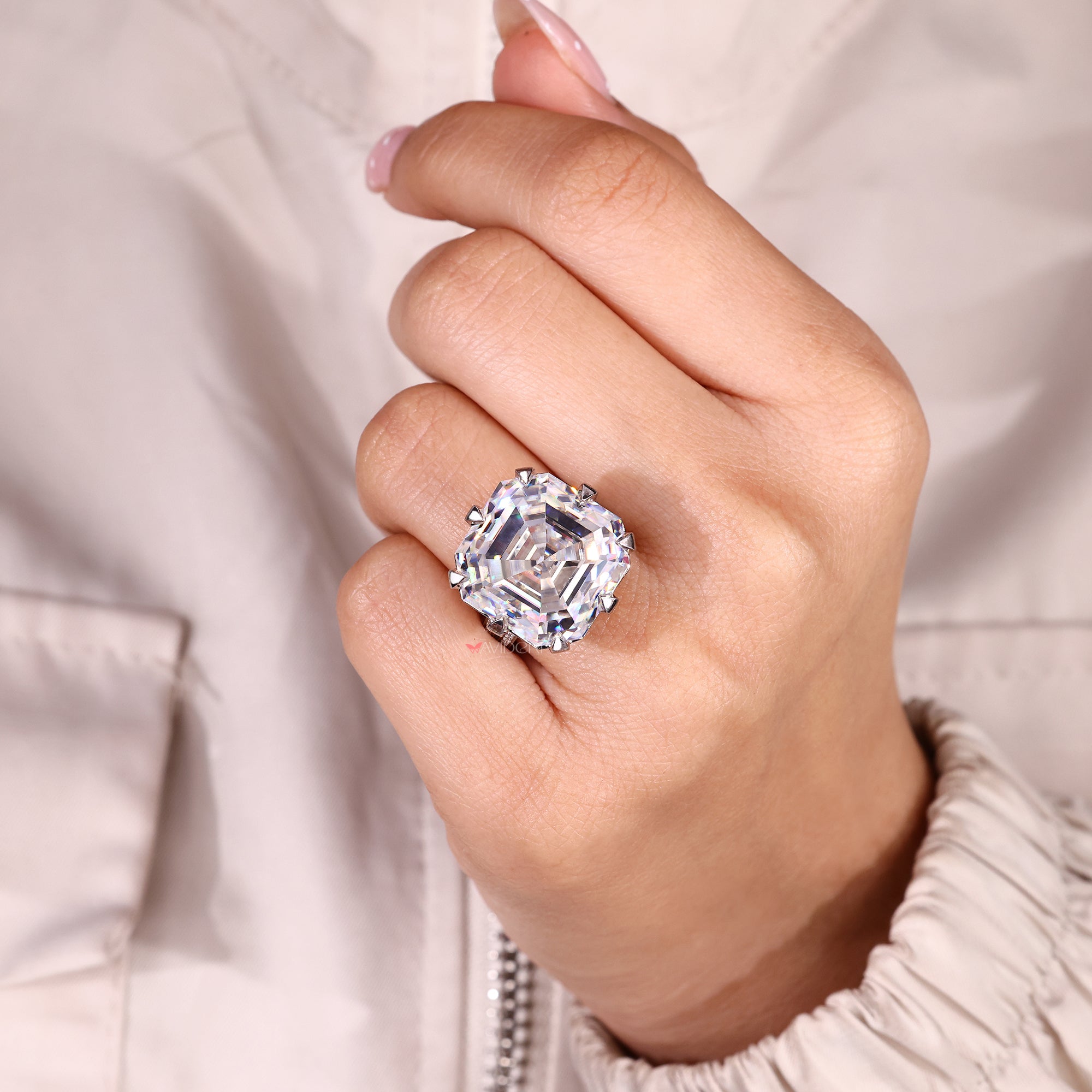 Avideri Asscher cut moissanite ring handmade.