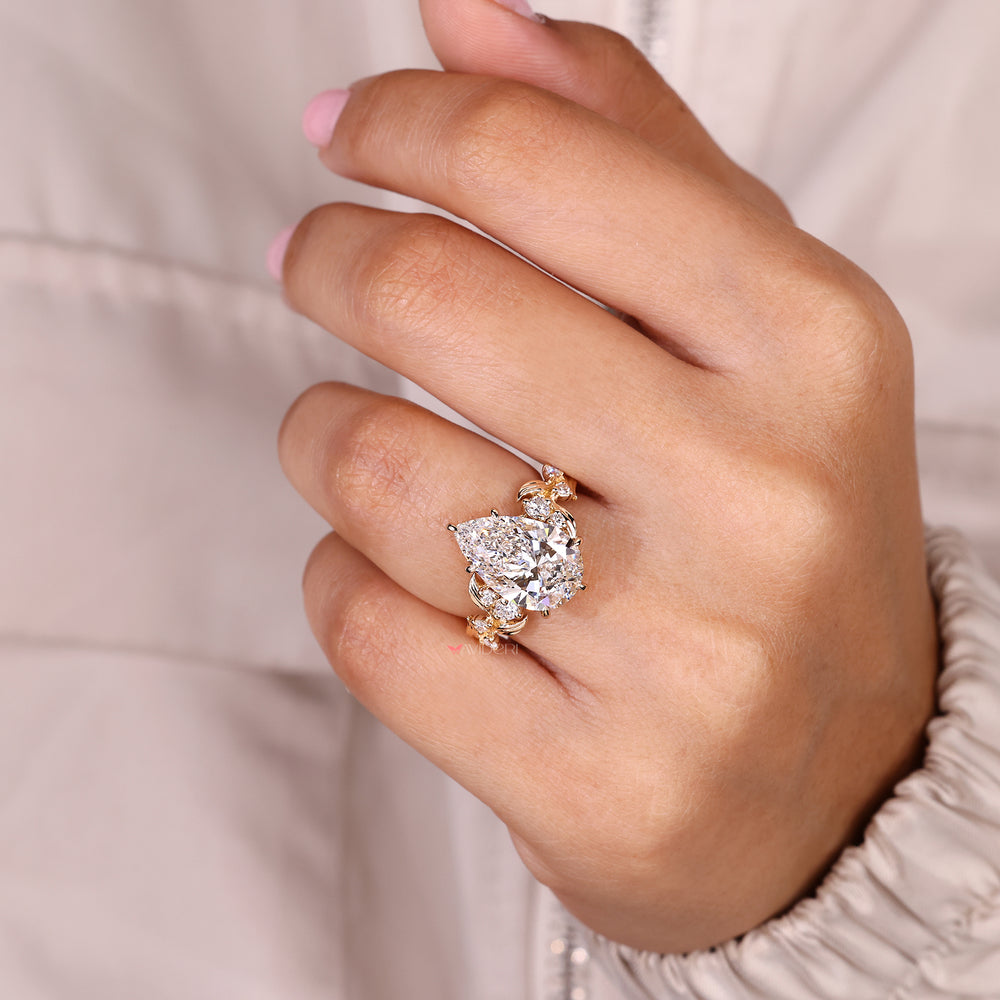 IGI certified lab grown pear cut diamond ring.
