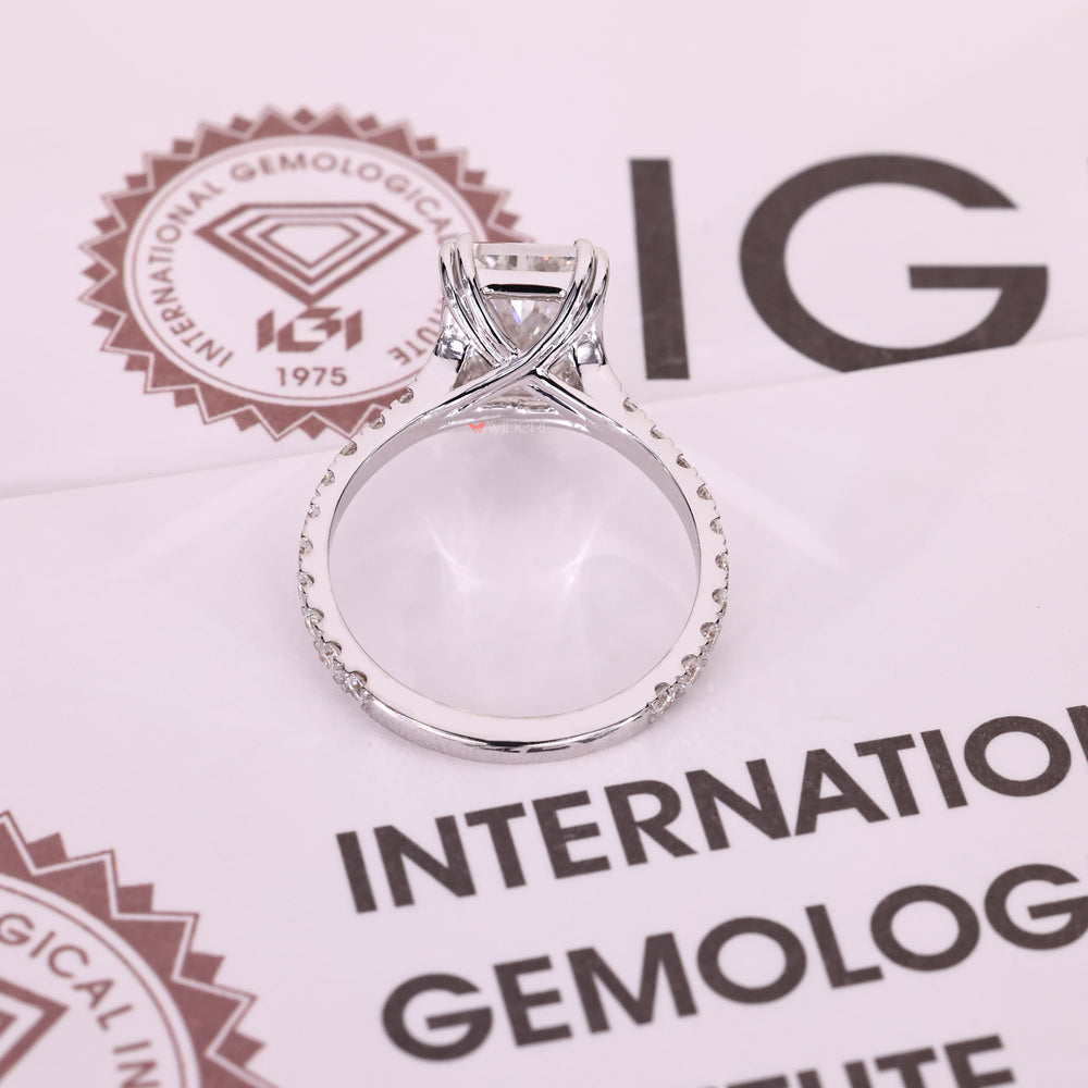 Radiant cut diamond ring available in 5 to 7 carats.
