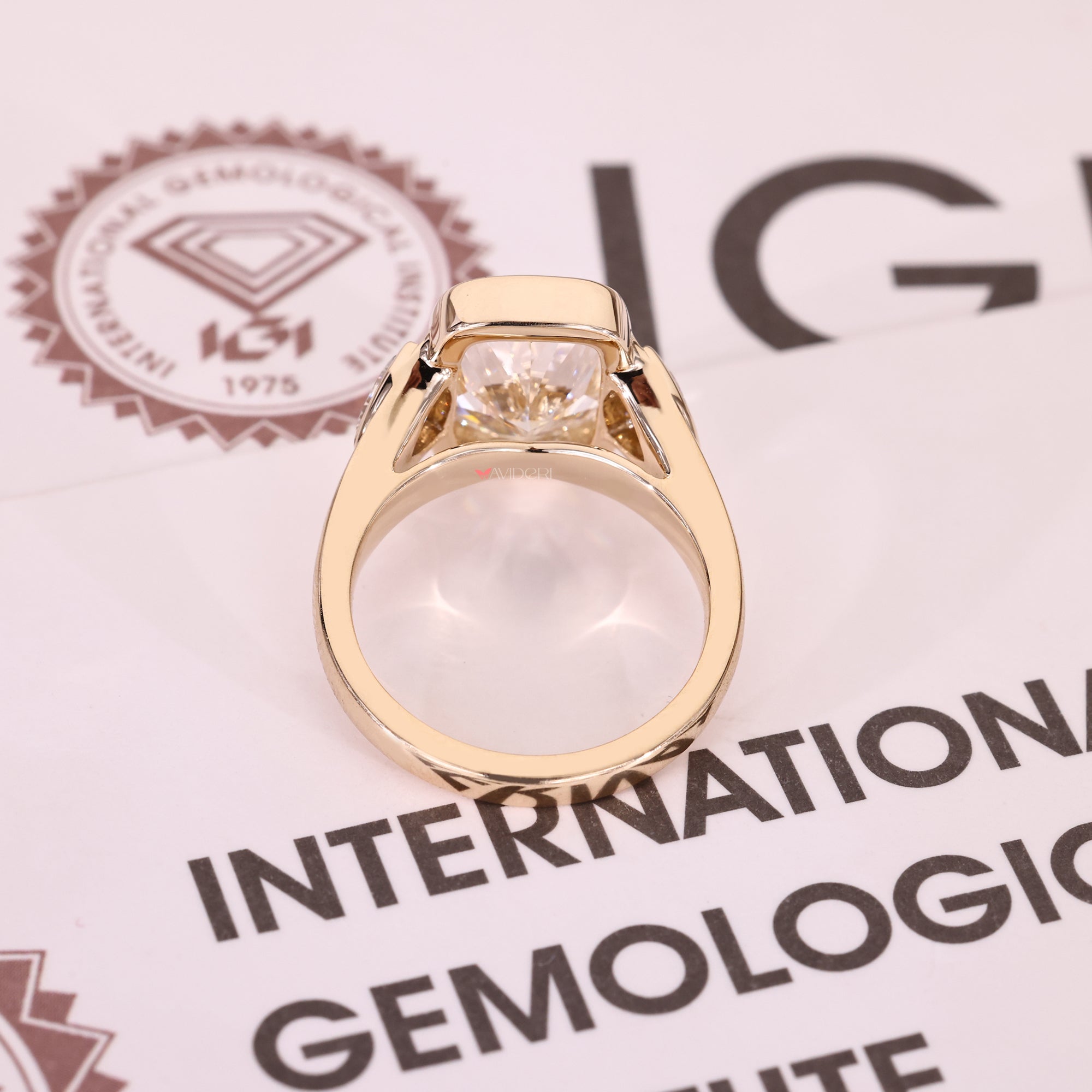 Lab grown cushion cut diamond ring handmade.