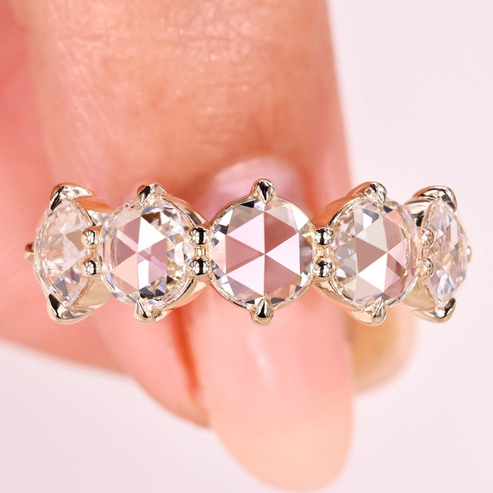 Lab grown rose cut diamond half eternity ring.
