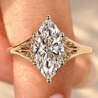 Vintage Marquise Cut Engagement Ring with Ornate Scroll Inspired Style