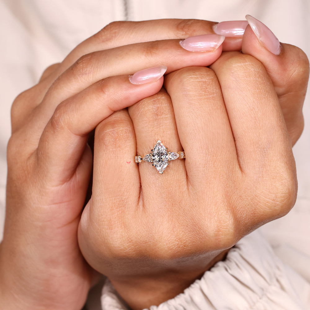Lab grown diamond marquise ring pave style.
