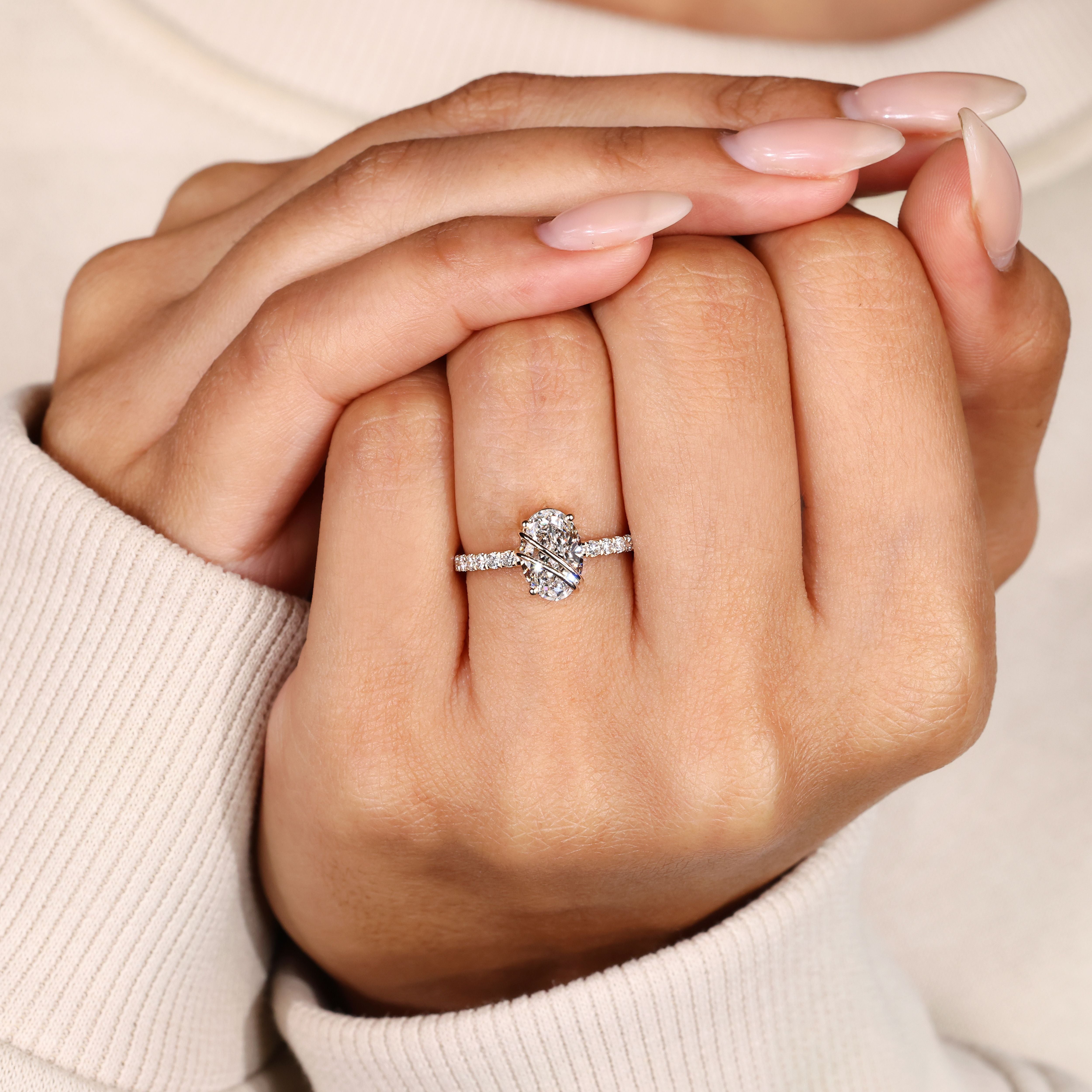 Oval diamond ring with secure three prong setting.
