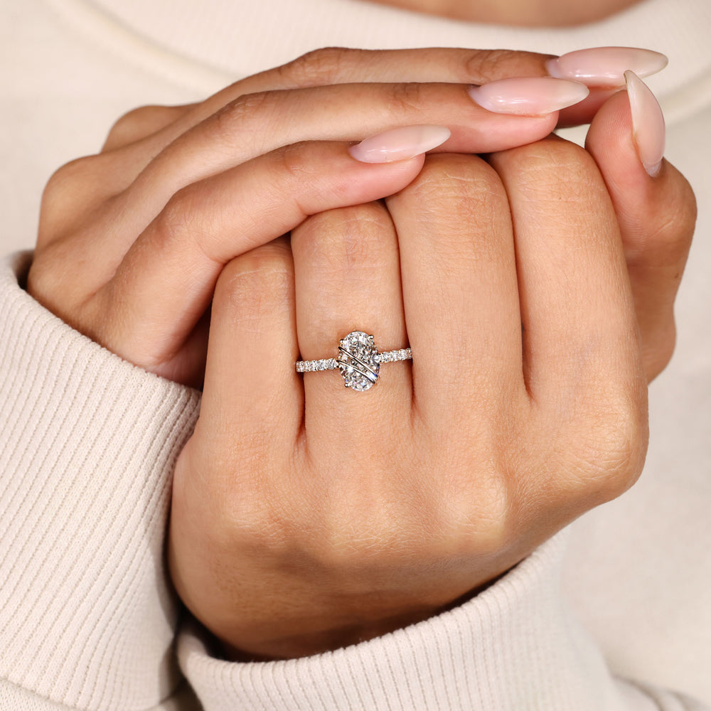 Oval diamond ring with secure three prong setting.
