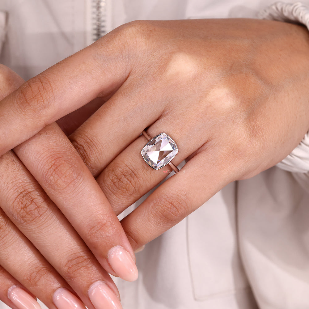 Avideri cushion rose cut moissanite solitaire ring.
