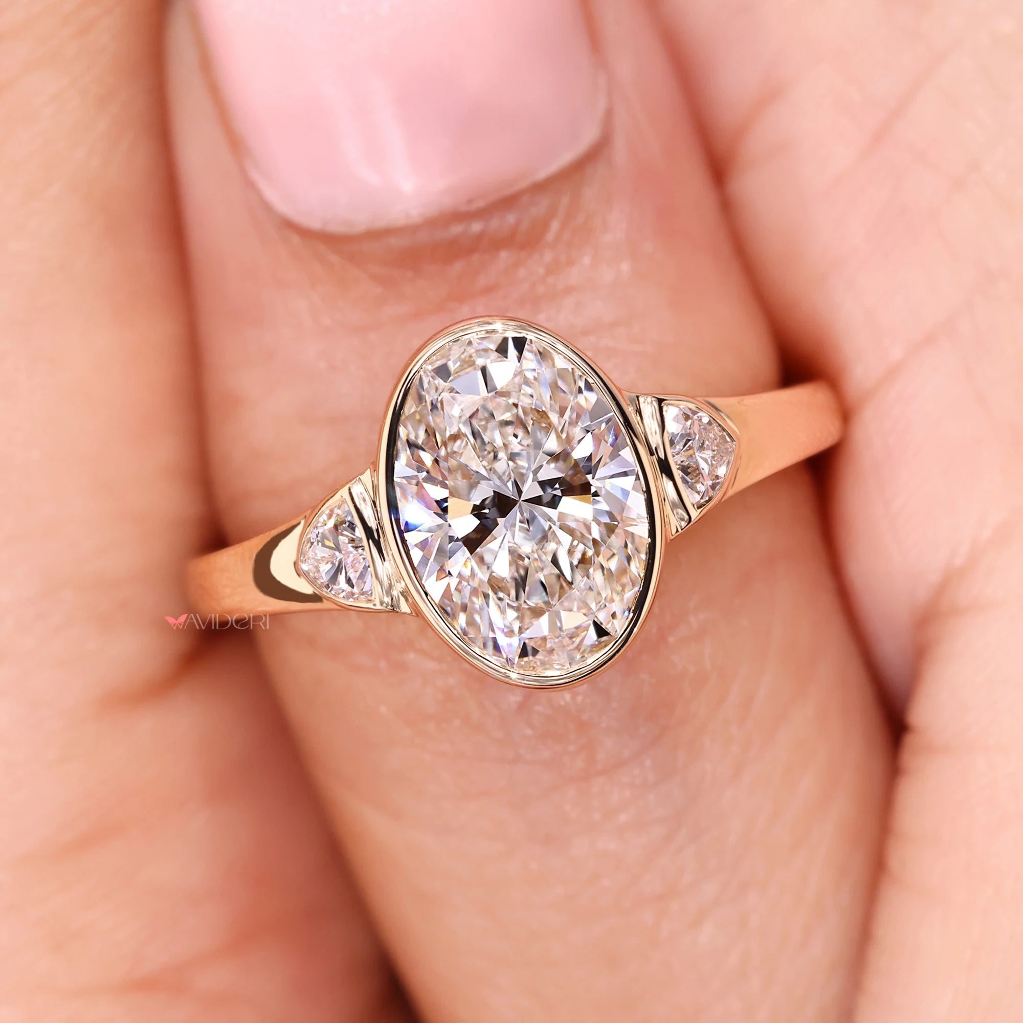 Three Stone Oval Engagement Ring In Yellow Gold