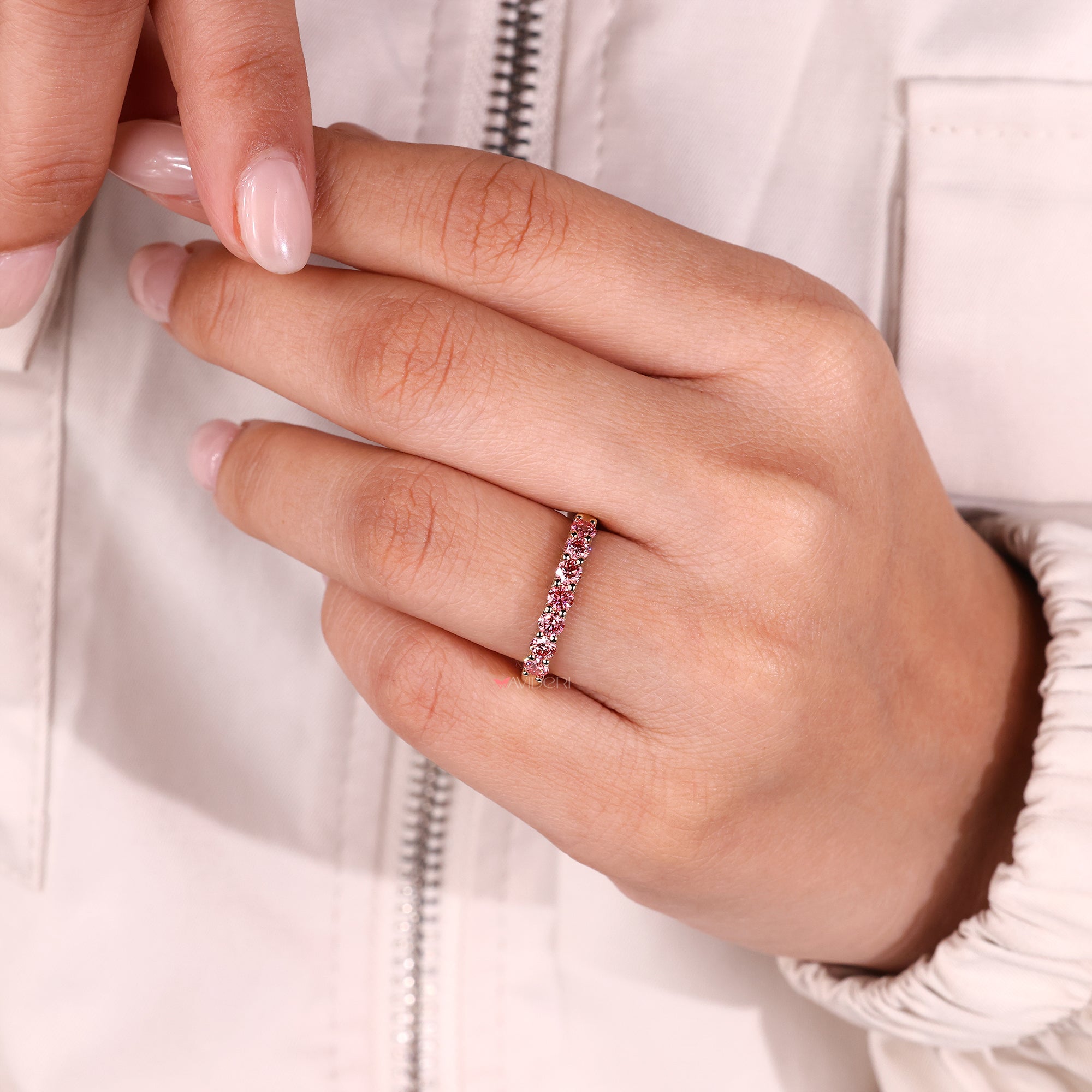 Lab grown diamond in handmade band.
