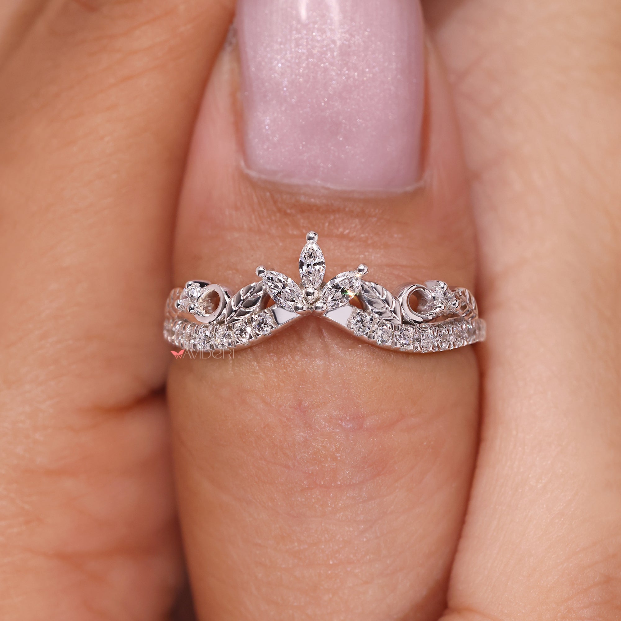 Delicate diamond knot band, offering a unique and meaningful design for her special day.