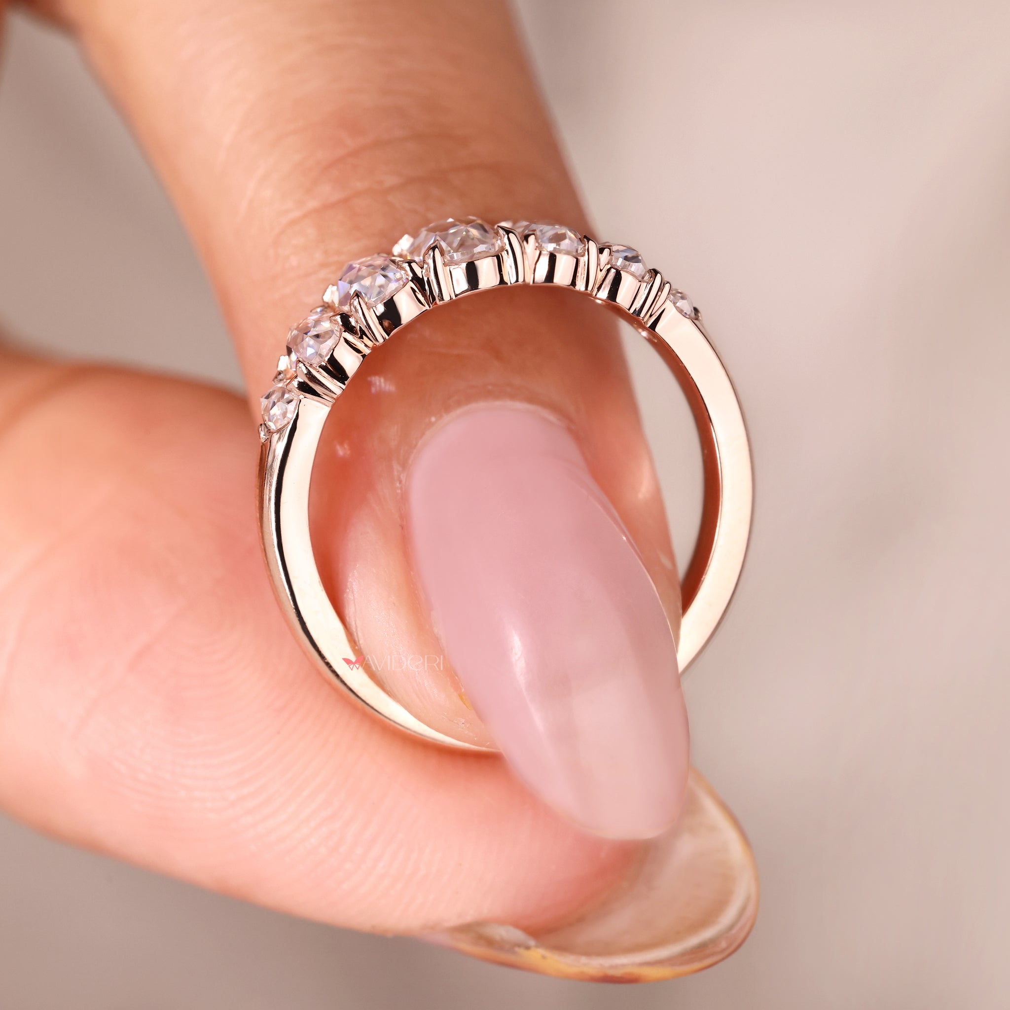 Handmade band featuring an oval rose cut wedding band design.
