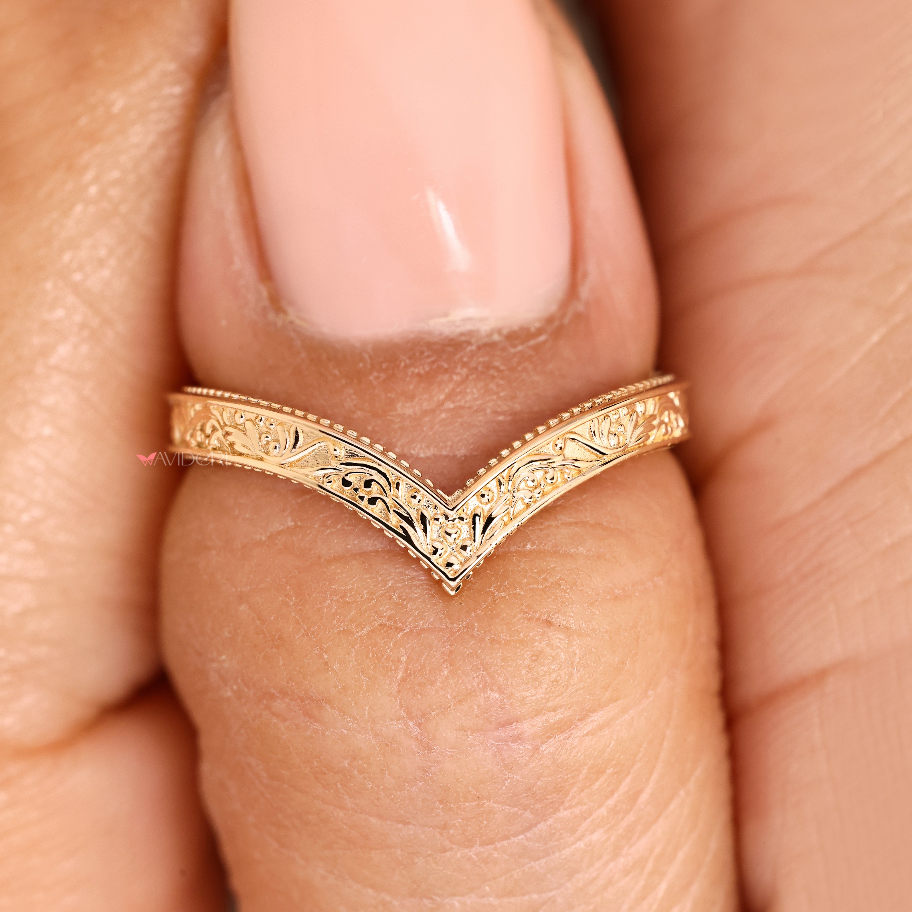 Lab grown art deco wedding band handmade.
