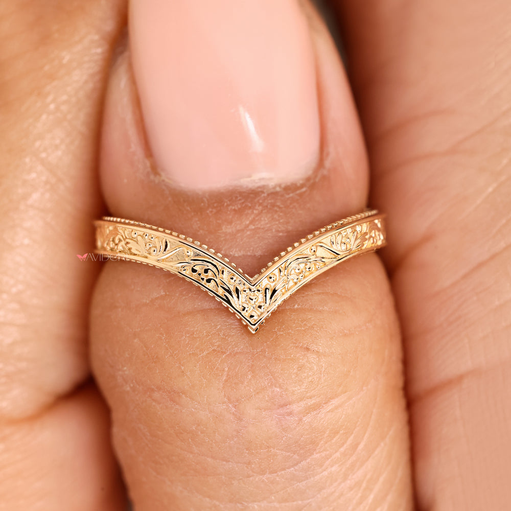 Lab grown art deco wedding band handmade.
