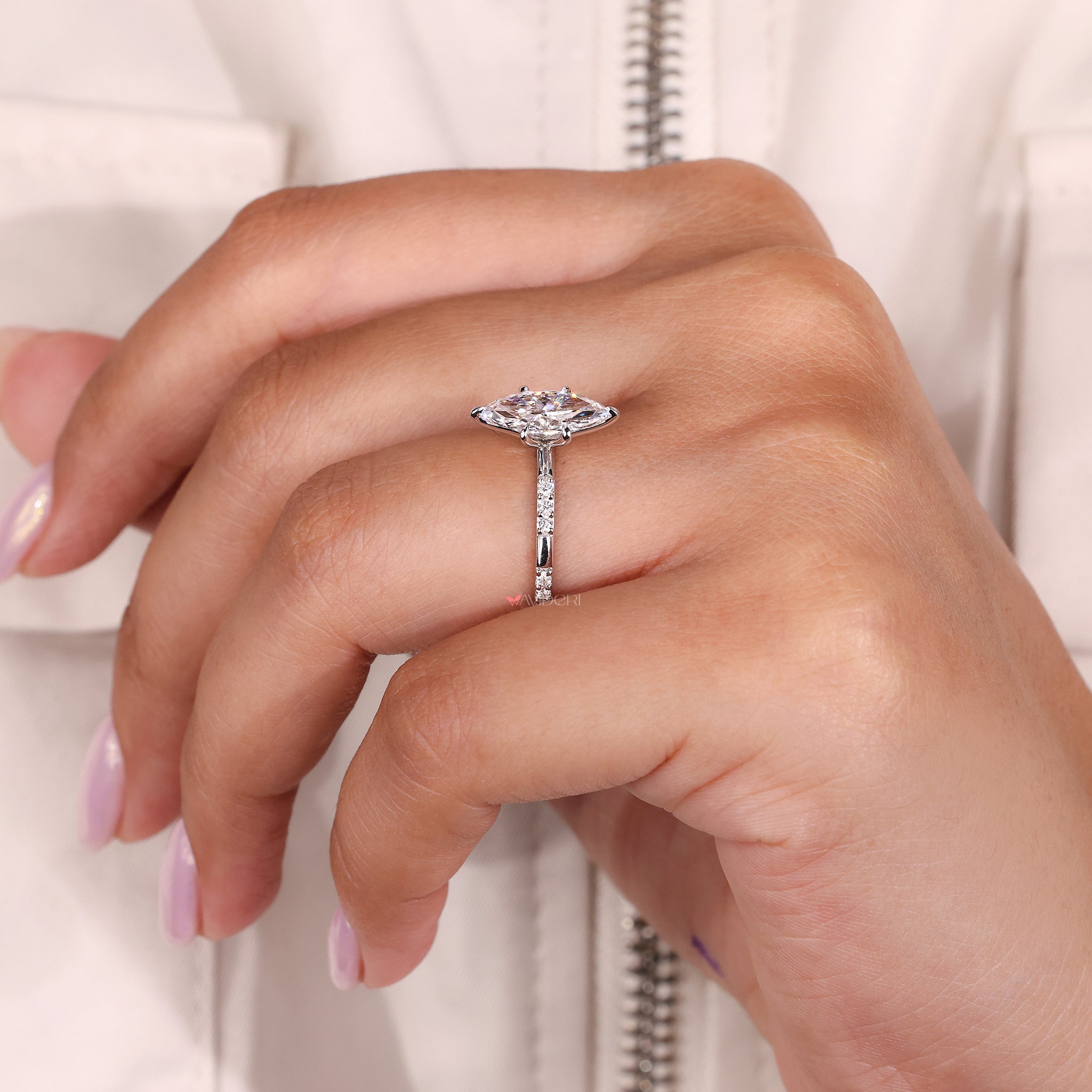 buy engagement ring with marquise and round lab grown diamonds.
