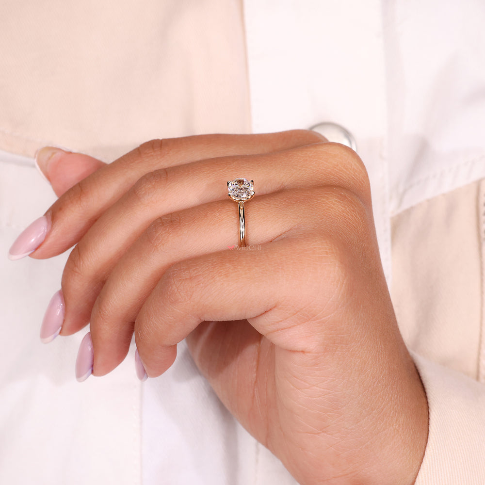 Oval diamond ring, yellow gold engagement ring, igi certified
