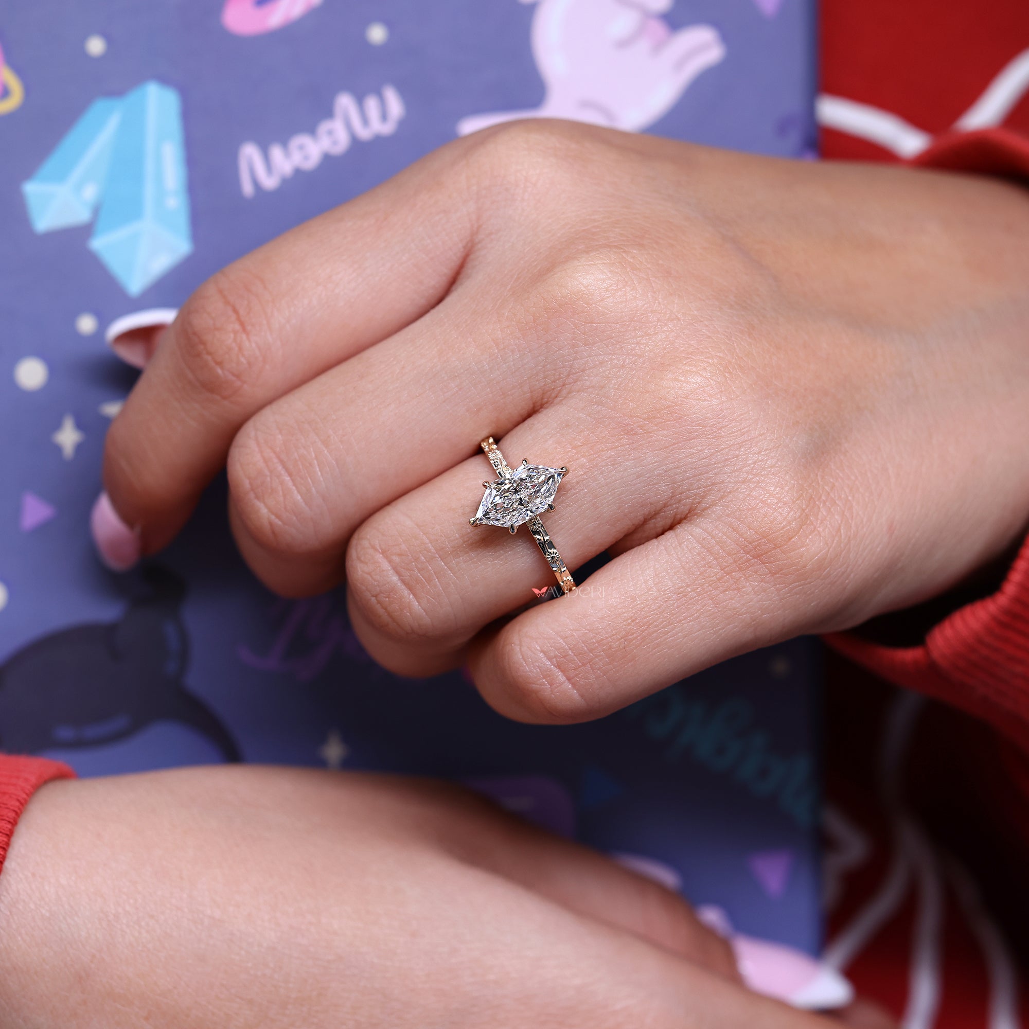 Unique engagement ring with lab-grown diamond ring.
