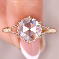Round Rose Cut Solitaire Diamond Engagement Ring