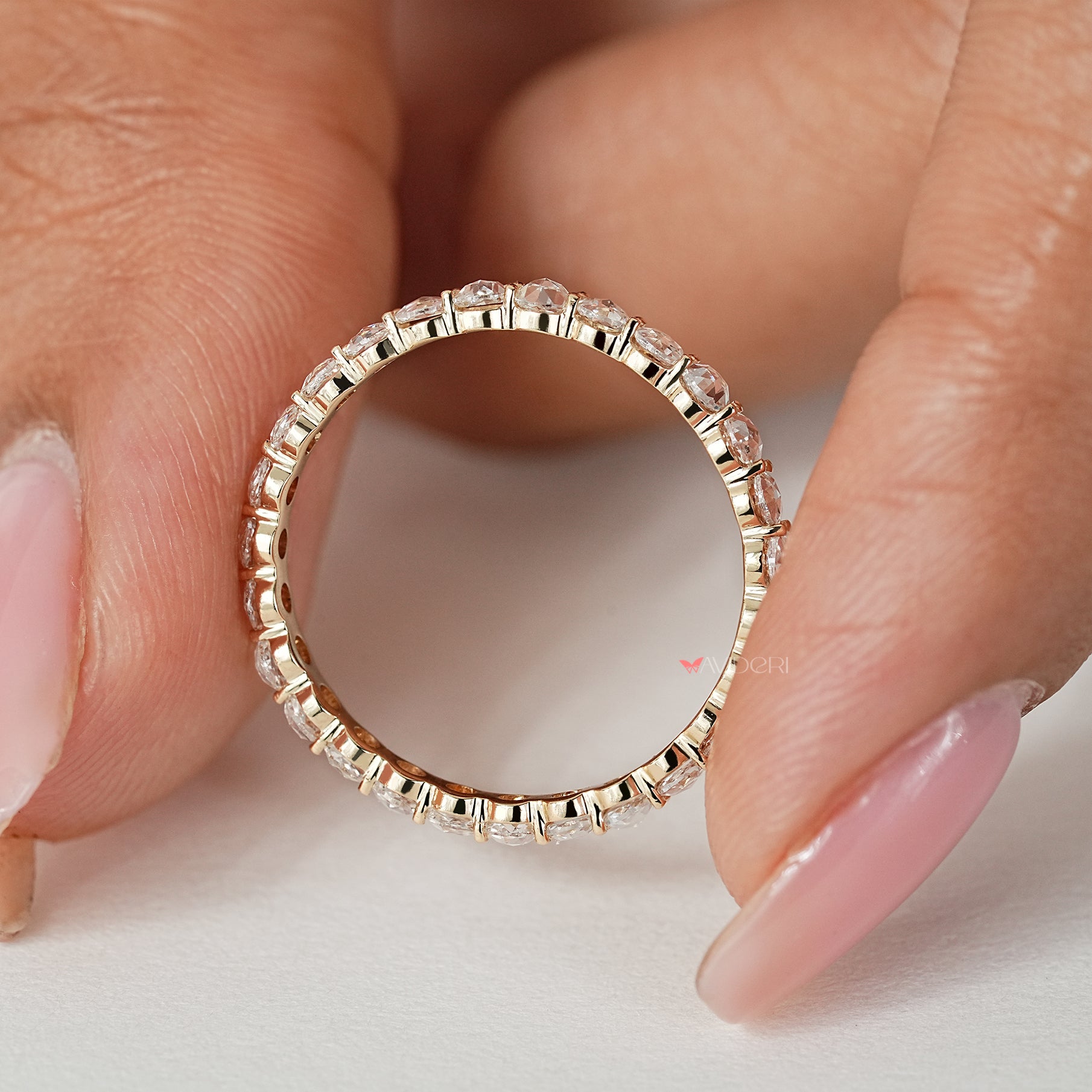 Eternity wedding band with round rose diamonds throughout
