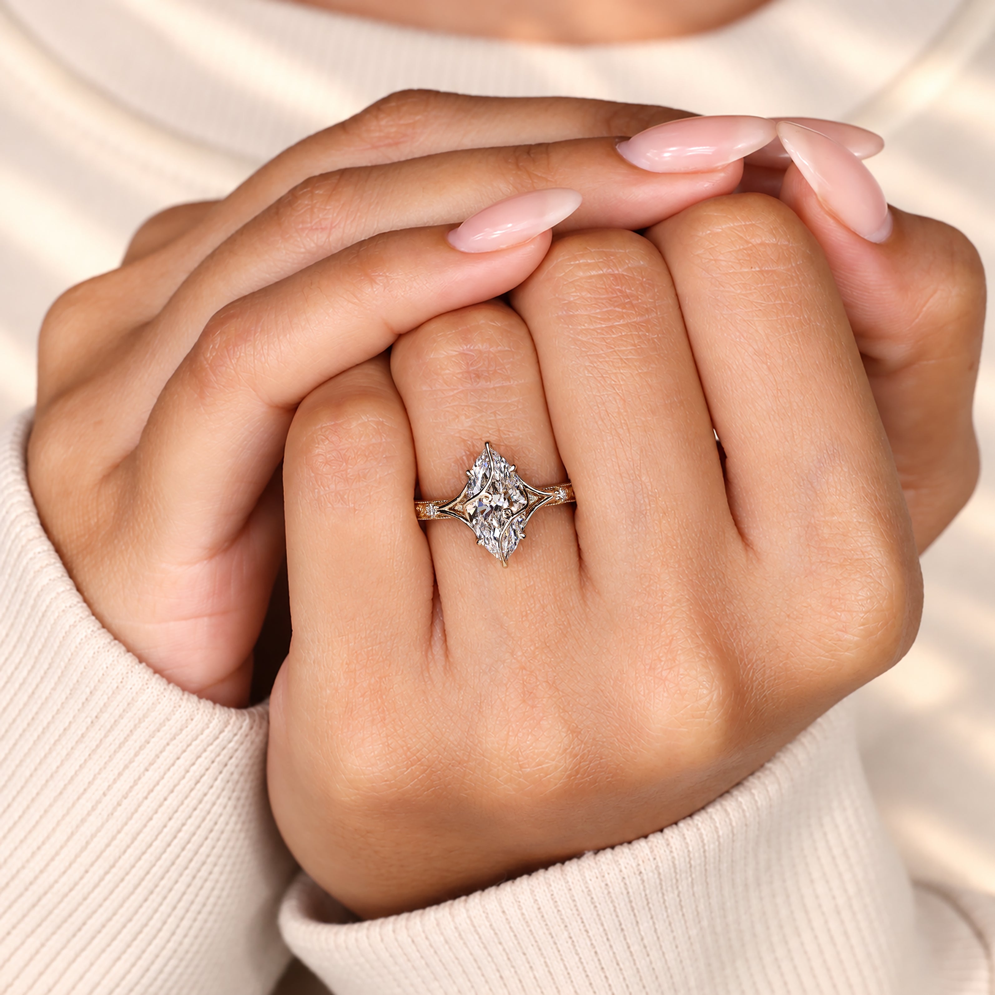IGI certified marquise lab grown diamond ring.
