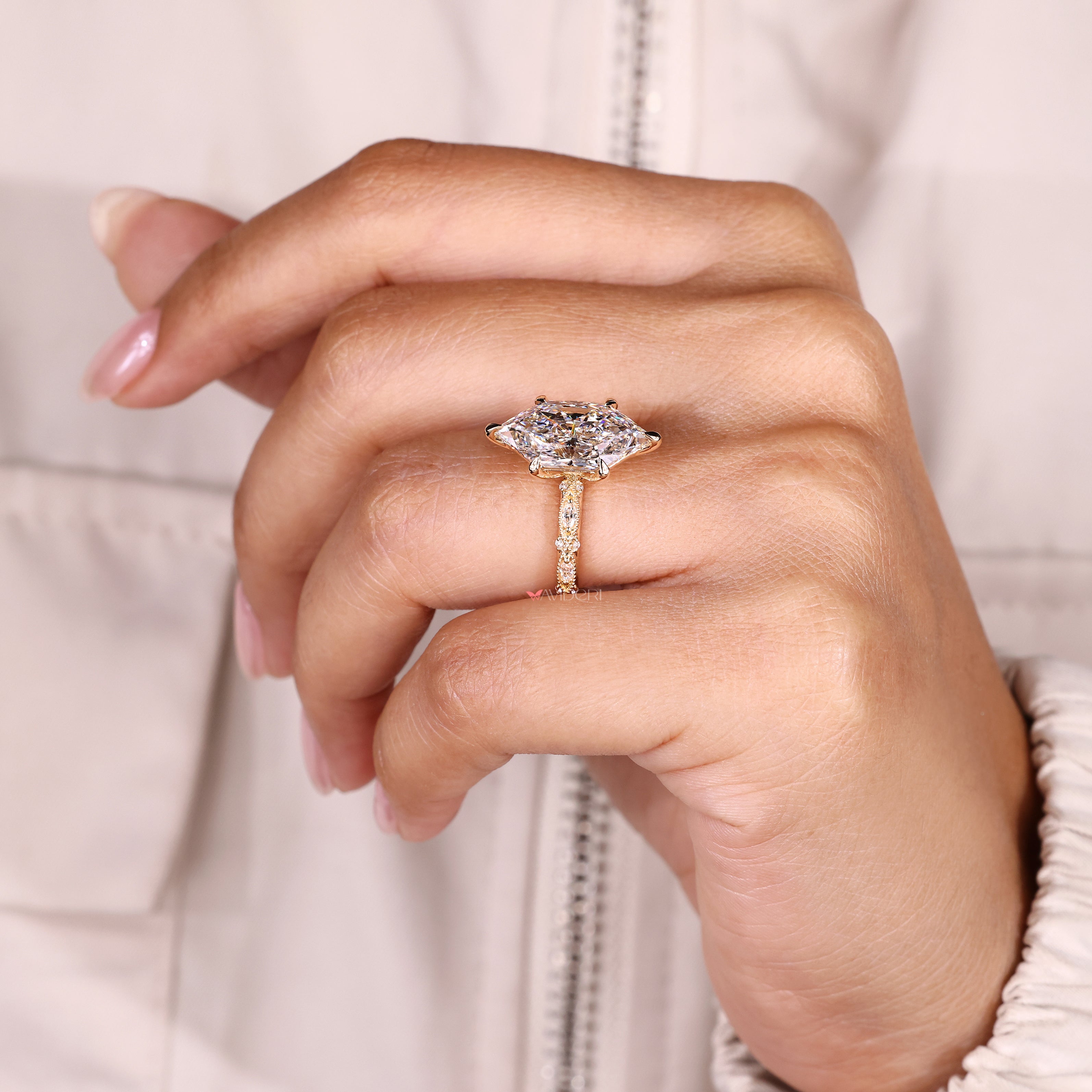 Lab grown marquise diamond ring IGI certified.
