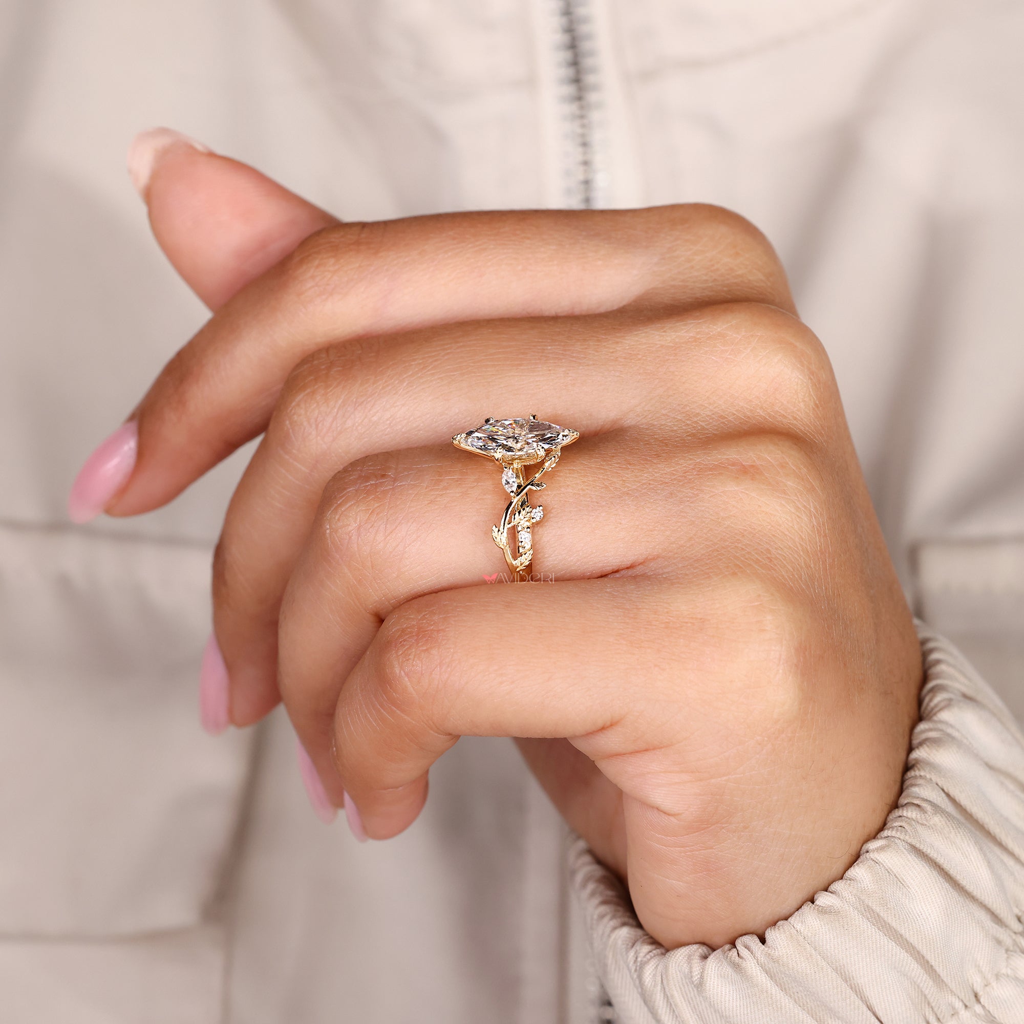 Handmade marquise cut diamond ring filigree design.
