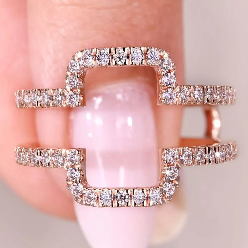 Enhancer wedding band with round diamonds wrap.
