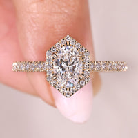Oval Cut Diamond Ring in Halo And Pave Style