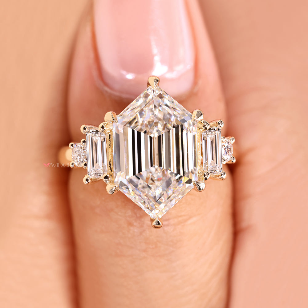 IGI certified hexagon diamond ring handmade.
