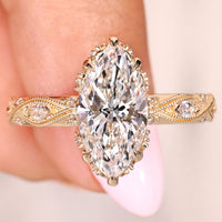 Milgrain Marquise Engagement Ring in Pave Style