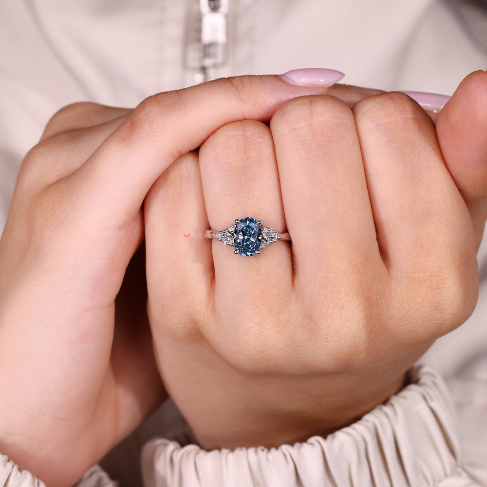 Four prong oval diamond ring handmade style.
