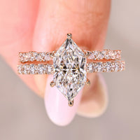Pave Style Dutch Marquise Engagement Ring With Wedding Band