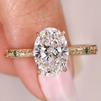 Hidden Halo Style Oval Cut Diamond Ring in Engraved Style