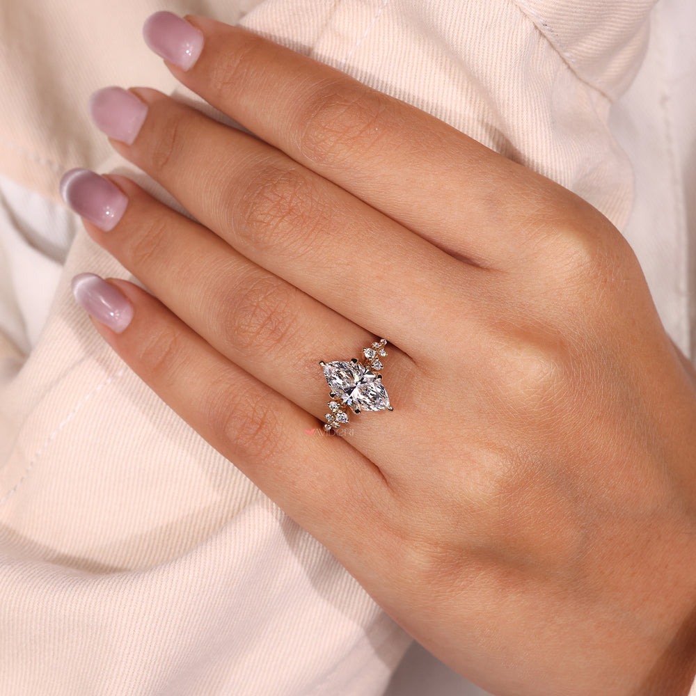 Six claw prong setting engagement ring with a round diamond, ensuring a secure fit.
