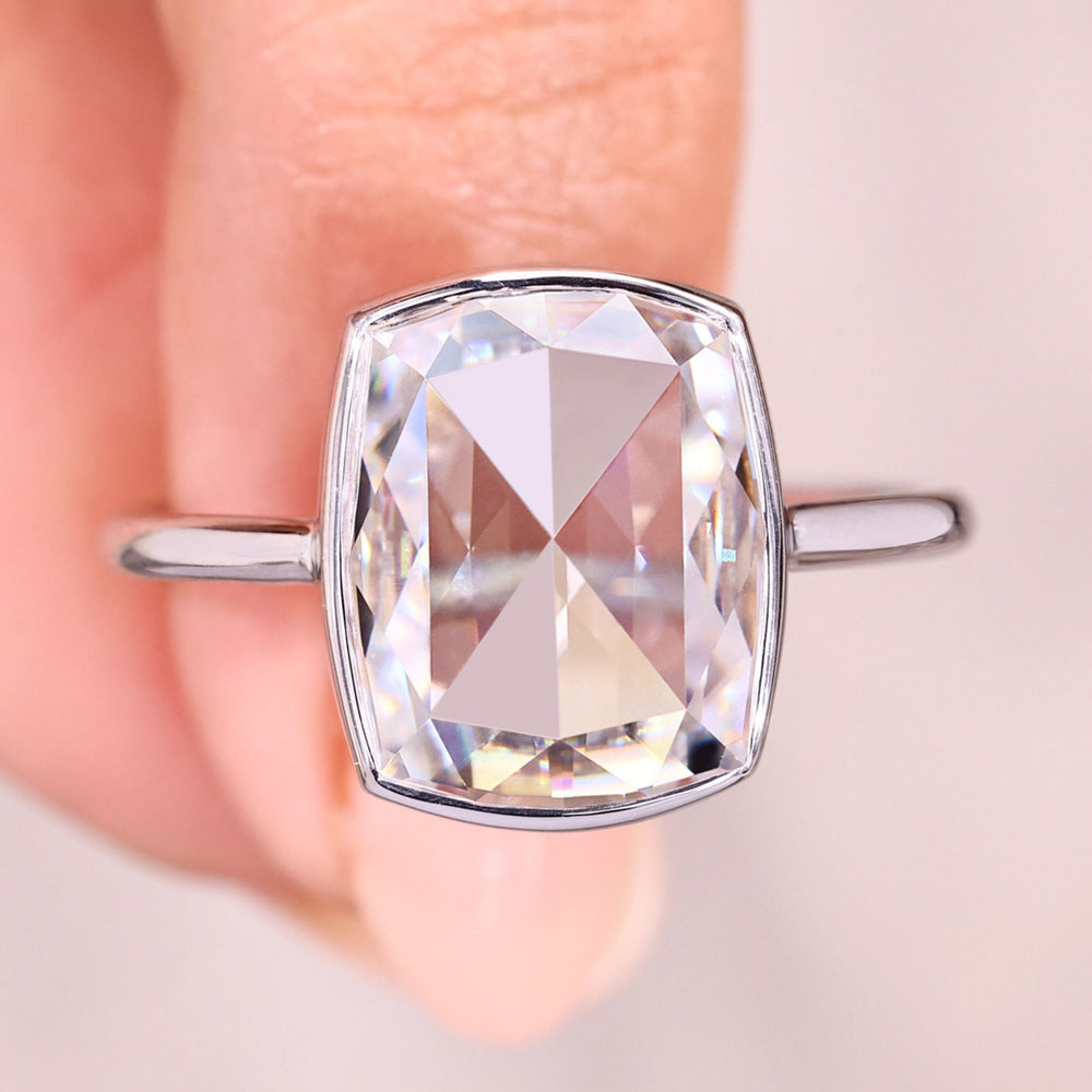 Cushion rose cut moissanite solitaire ring.

