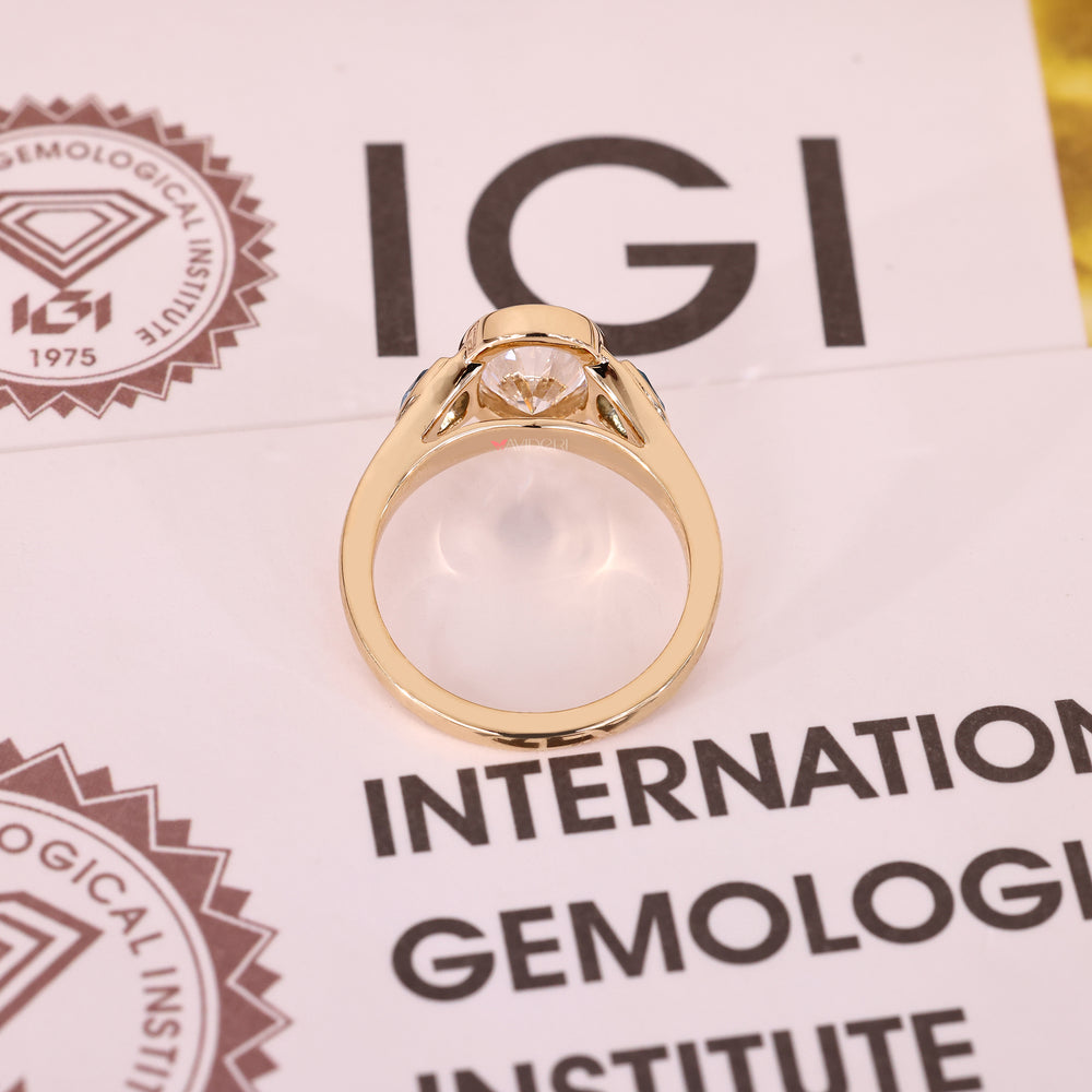 Cathedral setting ring with raised oval diamond.
