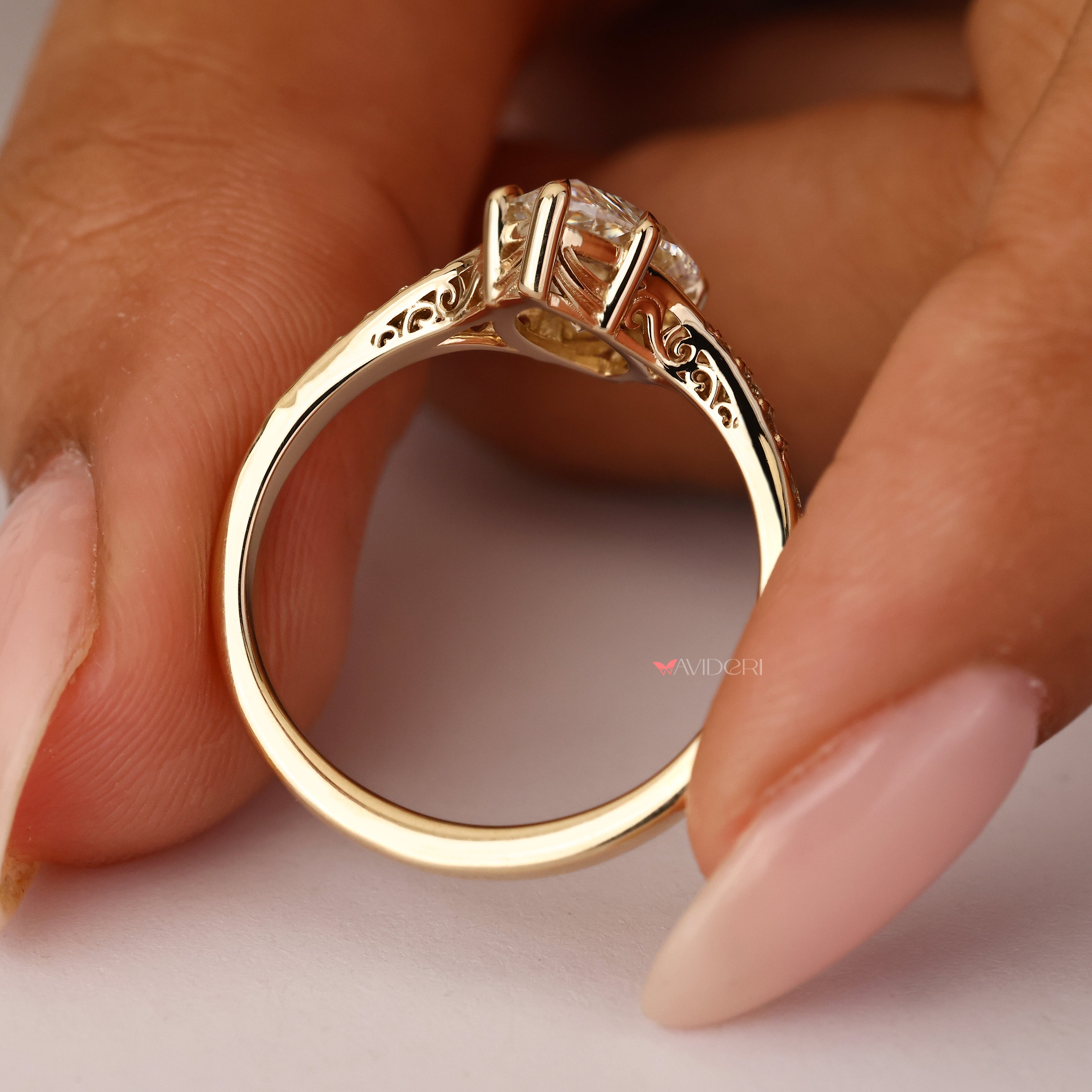 Lab grown diamond ring with marquise center stone setting
