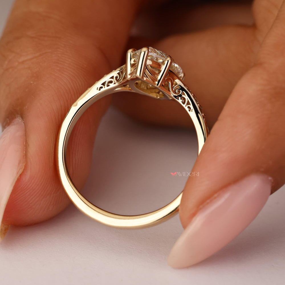 Lab grown diamond ring with marquise center stone setting
