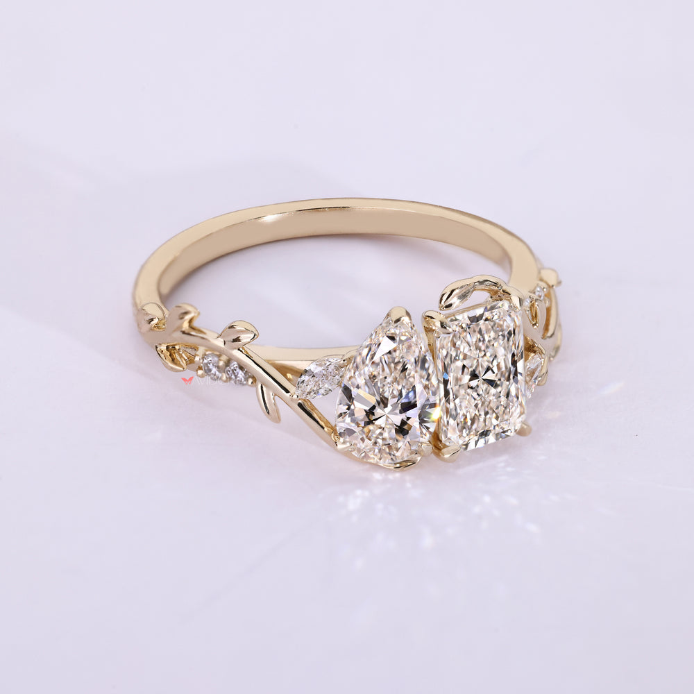 Nature inspired toi et moi lab grown diamond ring.
