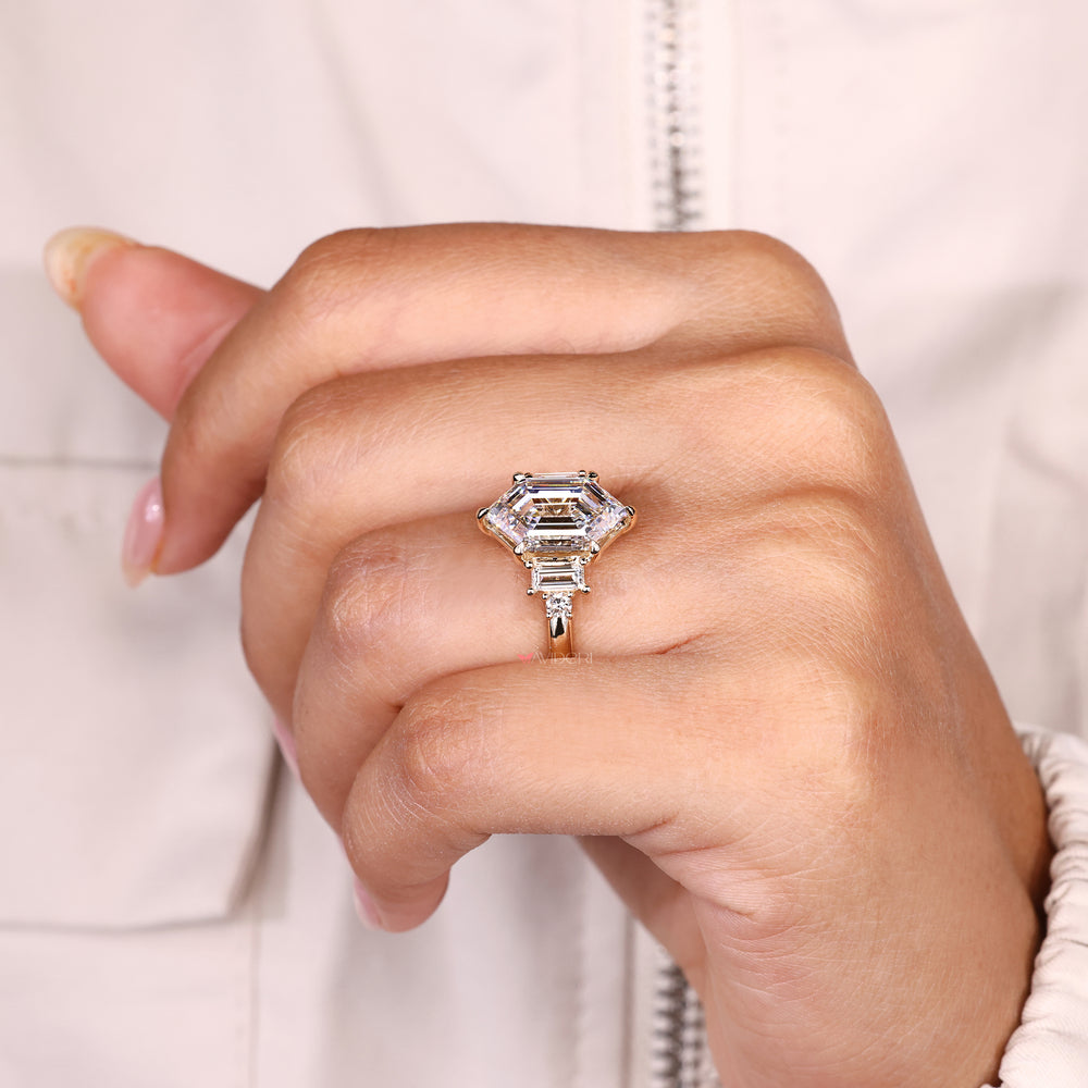 Hexagon ring with six claw prong setting style.
