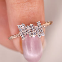 Baguette and Round Diamond Ring In Rose Gold
