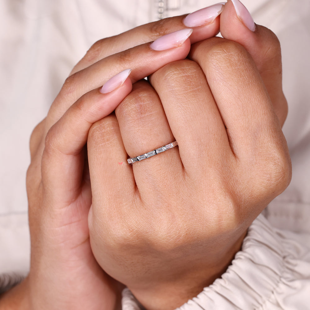 Diamond band with baguette cut stones design.
